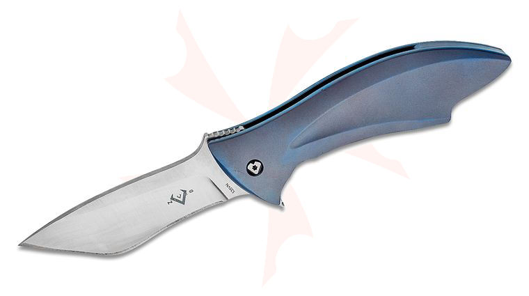 V Nives Jerry Hossom Deplorable Flipper Knife 3.92 inch S35VN Satin Blade, Blue Titanium Handles
