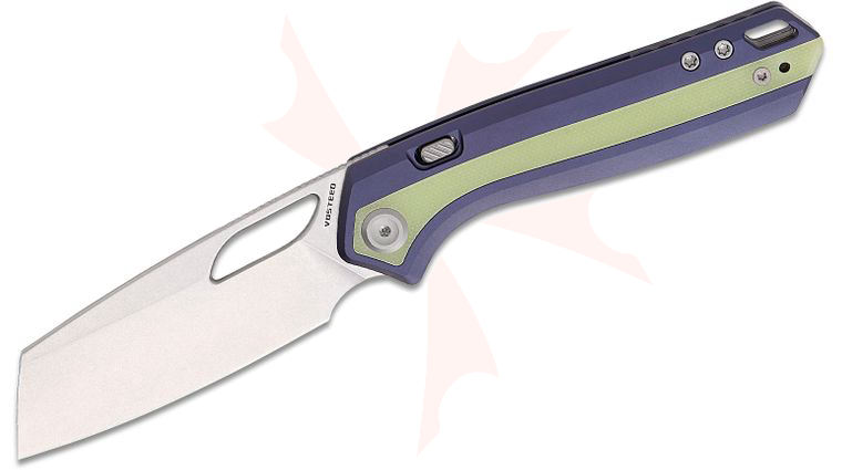 Vosteed Knives Kroc 329 Top Liner Lock Folding Knife 3.29 inch S35VN Stonewashed Reverse Tanto Blade, Dark Slate Blue Aluminum Handles with Glow-In-The-Dark G10 Inlays