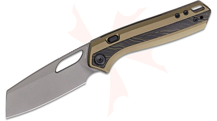 Vosteed Knives Kroc 329 Top Liner Lock Folding Knife 3.29 inch S35VN Destroyer Gray Reverse Tanto Blade, Olive Green Aluminum Handles with Topographic G10 Inlays