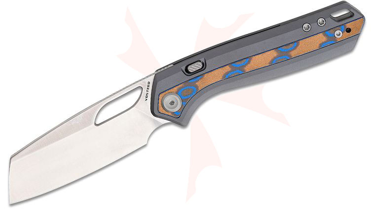 Vosteed Knives Kroc 329 Top Liner Lock Folding Knife 3.29 inch S35VN Satin Reverse Tanto Blade, Gray Aluminum Handles with Ocean Micarta Inlays