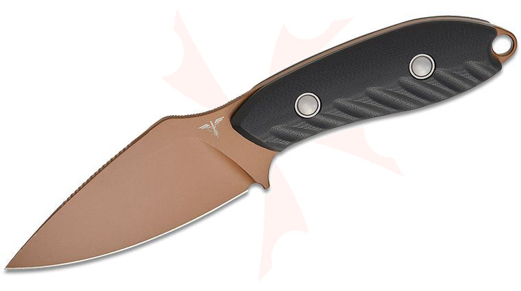 Vosteed Knives Inferno Fixed Blade Knife 3.57 inch Sandvik 14C28N Copper Dune Drop Point Blade, Black G10 Handles, Kydex Sheath