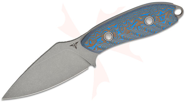 Vosteed Knives Inferno Fixed Blade Knife 3.57 inch Sandvik 14C28N Bead Blast Stonewashed Drop Point Blade, Blue Ocean Micarta Handles, Kydex Sheath