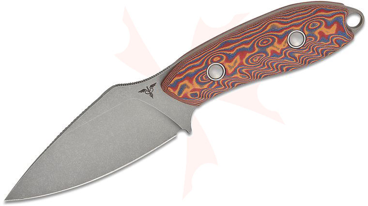 Vosteed Knives Inferno Fixed Blade Knife 3.57 inch Sandvik 14C28N Bead Blast Stonewashed Drop Point Blade, Copper Raindrop Micarta Handles, Kydex Sheath