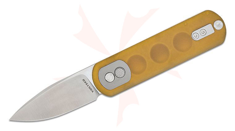 Vosteed Knives Corgi Pup Trek Lock Flipper Knife 2.37 inch CPM-S35VN Satin Drop Point Blade, PEI Ultem Handles