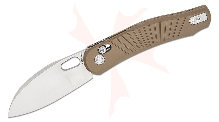 Vosteed Knives RS Knifeworks Morel Crossbar Lock Folding Knife 2.99 inch N690 Satin Modified Sheepsfoot Blade, Brown Aluminum Handles