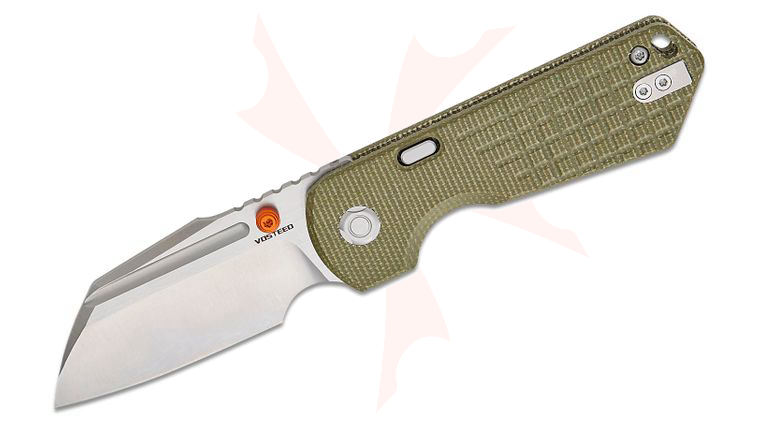 Vosteed Knives Hedgehog Top Liner Lock Flipper Knife 2.99 inch S35VN Two-Tone Sheepsfoot Blade, Olive Green Frag Canvas Micarta Handles