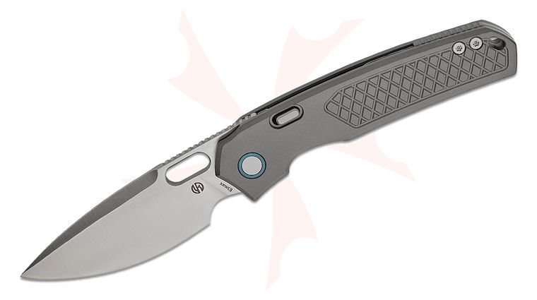 Vosteed Knives TuffKnives Psyop Top Liner Lock Front Flipper Knife 3.32 inch Elmax Satin Drop Point Blade, Gray Checkered Titanium Handles, Hard Case