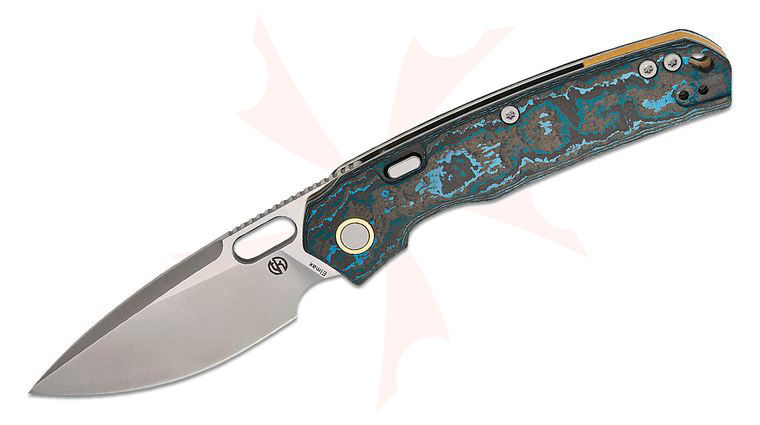 Vosteed Knives TuffKnives Psyop Top Liner Lock Front Flipper Knife 3.32 inch Elmax Satin Drop Point Blade, Arctic Storm Fat Carbon Handles, Hard Case