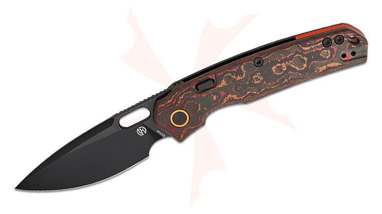 Vosteed Knives TuffKnives Psyop Top Liner Lock Front Flipper Knife 3.32 inch Elmax Black Stonewashed Drop Point Blade, Mars Valley Fat Carbon Handles, Hard Case