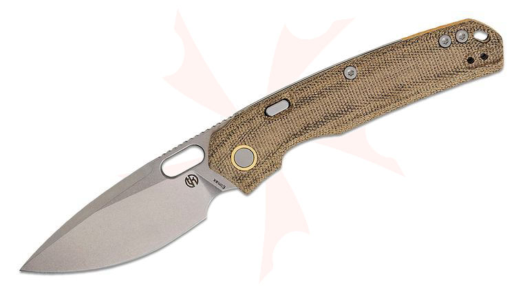Vosteed Knives TuffKnives Psyop Top Liner Lock Front Flipper Knife 3.32 inch Elmax Stonewashed Drop Point Blade, Green Norplex UltreX Micarta Handles