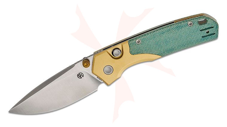 Vosteed Knives TuffKnives Psyop 299 Top Liner Lock Folding Knife 2.99 inch S35VN Satin Drop Point Blade, Teal Norplex UltreX Micarta Handles with Brass Bolsters