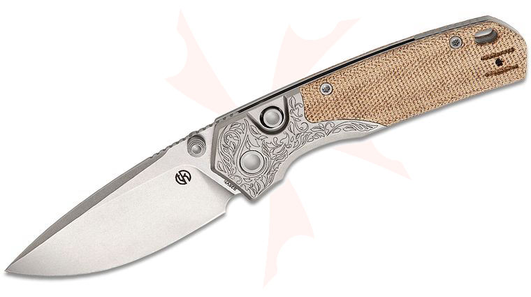 Vosteed Knives TuffKnives Psyop 299 Top Liner Lock Folding Knife 2.99 inch S35VN Stonewashed Drop Point Blade, Natural Norplex UltreX Micarta Handles with Titanium Bolsters