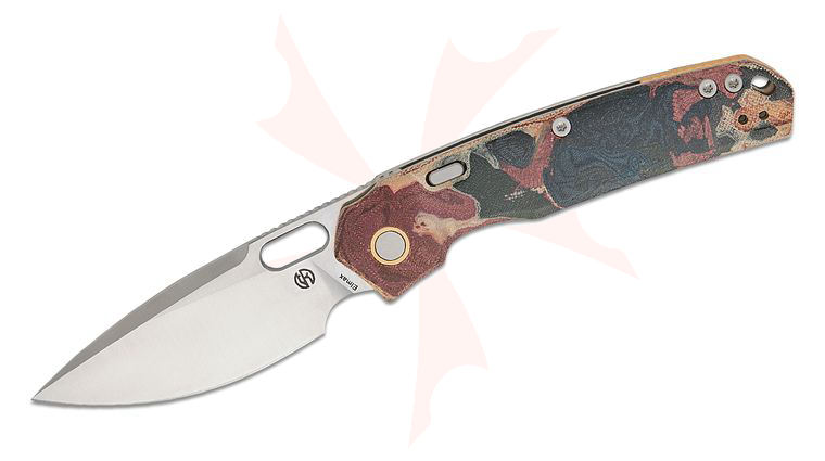 Vosteed Knives TuffKnives Psyop Top Liner Lock Front Flipper Knife 3.32 inch Elmax Satin Drop Point Blade, Red Current Canvas Micarta Handles