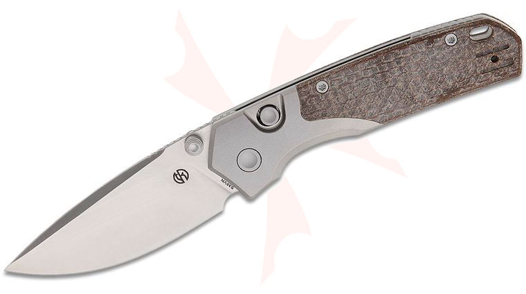 Vosteed Knives TuffKnives Psyop 299 Top Liner Lock Folding Knife 2.99 inch S35VN Satin Drop Point Blade, Brown Glow-in-the-Dark Micarta Handles with Titanium Bolsters
