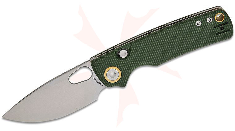 Vosteed Knives Yue Porcupine Top Liner Lock Folding Knife 2.99 inch 14C28N Stonewashed Drop Point Blade, Green Micarta Handles