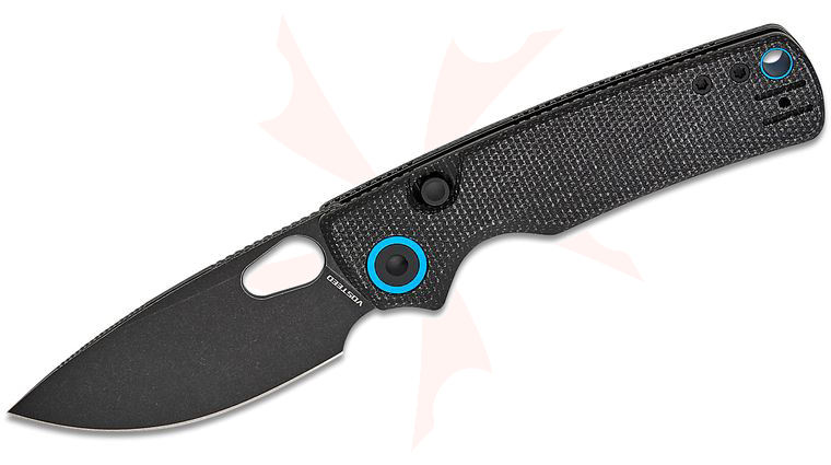 Vosteed Knives Yue Porcupine Top Liner Lock Folding Knife 2.99 inch 14C28N Black Stonewashed Drop Point Blade, Black Micarta Handles