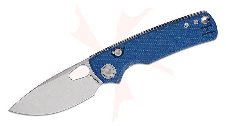 Vosteed Knives Yue Porcupine Top Liner Lock Folding Knife 2.99 inch 14C28N Satin Drop Point Blade, Blue Micarta Handles