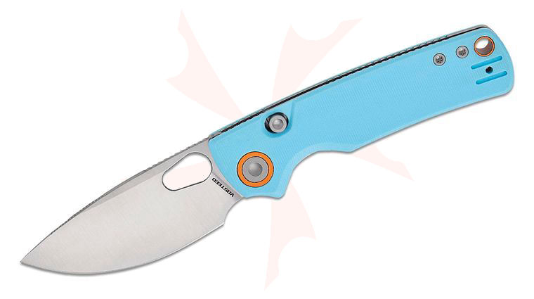 Vosteed Knives Yue Porcupine Top Liner Lock Folding Knife 2.99 inch 14C28N Satin Drop Point Blade, Sky Blue G10 Handles