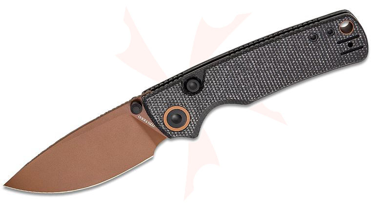 Vosteed Knives Yue Porcupine Top Liner Lock Folding Knife 2.99 inch 14C28N Copper Dune Drop Point Blade, Black Micarta Handles
