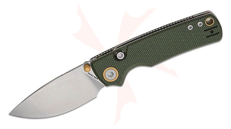 Vosteed Knives Yue Porcupine Top Liner Lock Folding Knife 2.99 inch 14C28N Stonewashed Drop Point Blade, Green Micarta Handles
