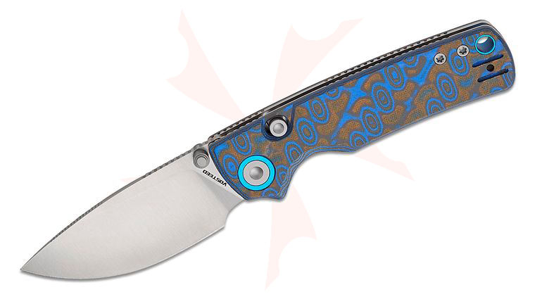 Vosteed Knives Yue Porcupine Top Liner Lock Folding Knife 2.99 inch 14C28N Satin Drop Point Blade, Blue Ocean Micarta Handles