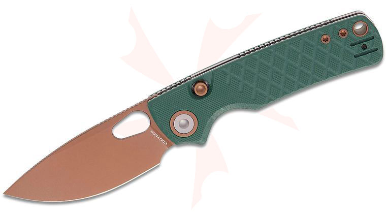 Vosteed Knives Yue Porcupine Top Liner Lock Folding Knife 2.99 inch 14C28N Copper Dune Drop Point Blade, Green G10 Handles