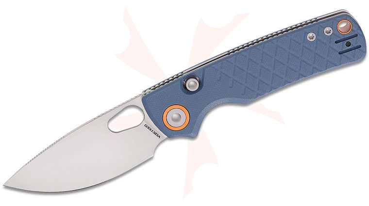 Vosteed Knives Yue Porcupine Top Liner Lock Folding Knife 2.99 inch 14C28N Satin Drop Point Blade, Blue G10 Handles