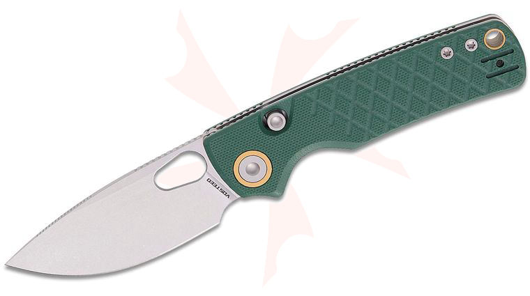 Vosteed Knives Yue Porcupine Top Liner Lock Folding Knife 2.99 inch 14C28N Stonewashed Drop Point Blade, Green G10 Handles