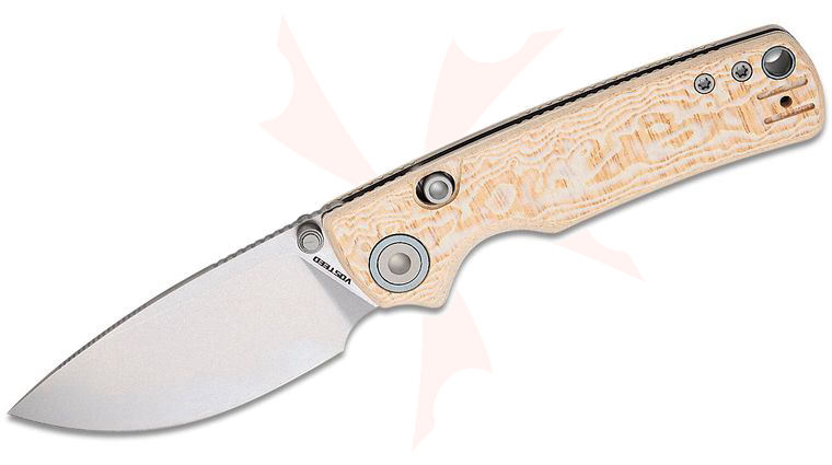 Vosteed Knives Yue Porcupine Top Liner Lock Folding Knife 2.99 inch 14C28N Stonewashed Drop Point Blade with Thumb Studs, Bamboo Micarta Handles