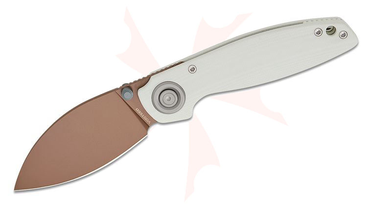Vosteed Knives Shilin Cutter Vanchor Lock Folding Knife 2.9 inch 154CM Copper Dune Kukri Blade, White G10 Handles