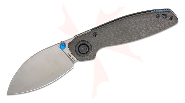 Vosteed Knives Shilin Cutter Vanchor Lock Folding Knife 2.9 inch Elmax Satin Kukri Blade, Carbon Fiber Handles
