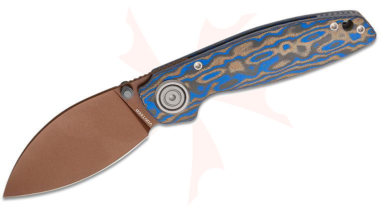 Vosteed Knives Shilin Cutter Vanchor Lock Folding Knife 2.9 inch 154CM Copper Dune Kukri Blade, Blue Ocean Micarta Handles