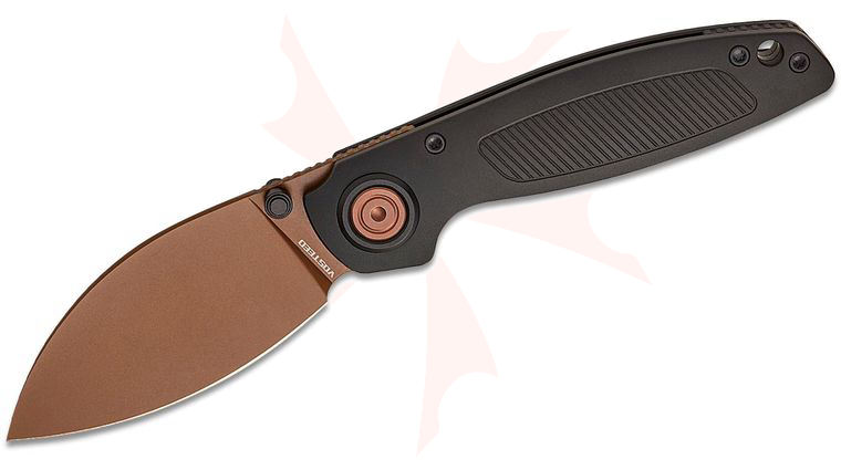 Vosteed Knives Shilin Cutter Vanchor Lock Folding Knife 2.9 inch Elmax Copper Dune Kukri Blade, Black Aluminum Handles
