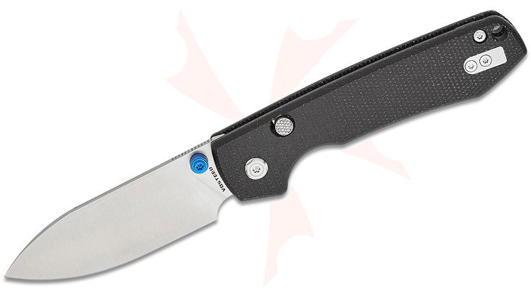Vosteed Knives Raccoon Button Lock Folding Knife 3.25 inch Sandvik 14C28N Satin Drop Point Blade, Black Micarta Handles