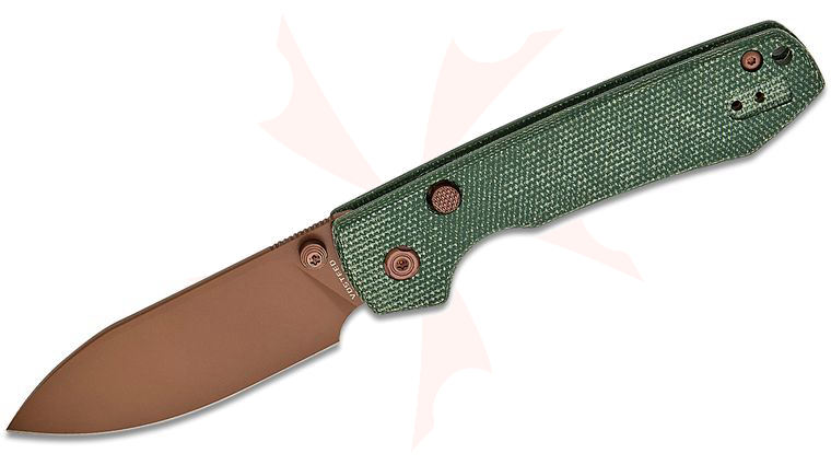 Vosteed Knives Raccoon Button Lock Folding Knife 3.25 inch Sandvik 14C28N Copper Dune Drop Point Blade, Green Micarta Handles