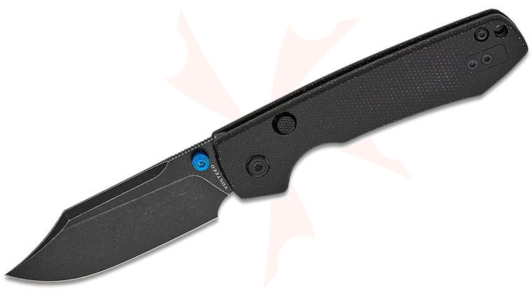 Vosteed Knives Raccoon Button Lock Folding Knife 3.25 inch Sandvik 14C28N Black Stonewashed Bowie Blade, Black Micarta Handles