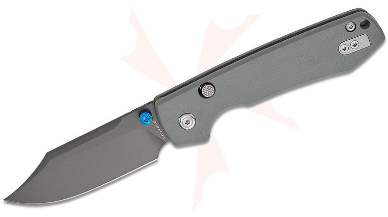 Vosteed Knives Raccoon Button Lock Folding Knife 3.25 inch Sandvik 14C28N Destroyer Gray Bowie Blade, Gray G10 Handles