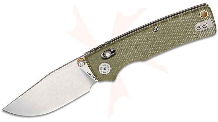 Vosteed Knives Yue Porcupine ModSwap Crossbar Lock Folding Knife 3.13 inch 154CM Stonewashed Clip Point Blade, Green Micarta Handles