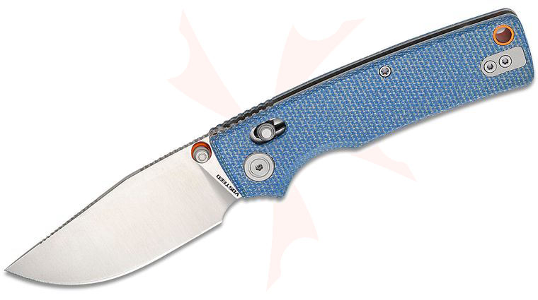 Vosteed Knives Yue Porcupine ModSwap Crossbar Lock Folding Knife 3.13 inch 154CM Satin Clip Point Blade, Blue Micarta Handles