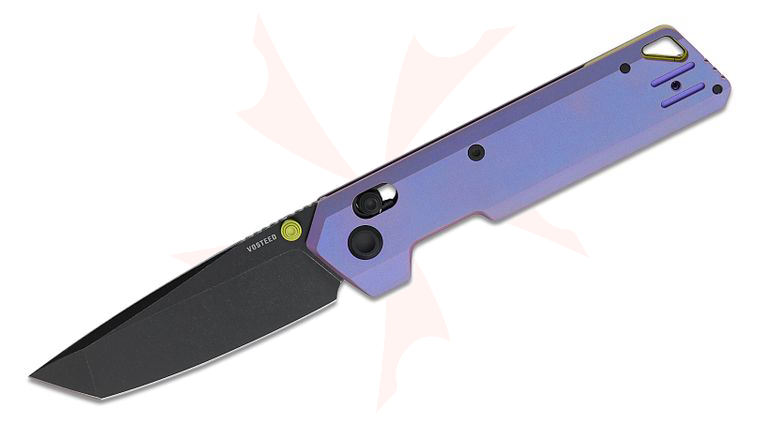 Vosteed Knives Parallel Crossbar Lock Folding Knife 2.9 inch 154CM Black Stonewashed Tanto Blade, Purple Titanium Handles
