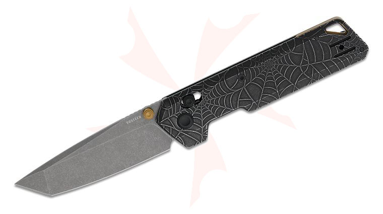 Vosteed Knives Parallel Crossbar Lock Folding Knife 2.9 inch S35VN Acid Washed Tanto Blade, Acid Washed Black Titanium Handles