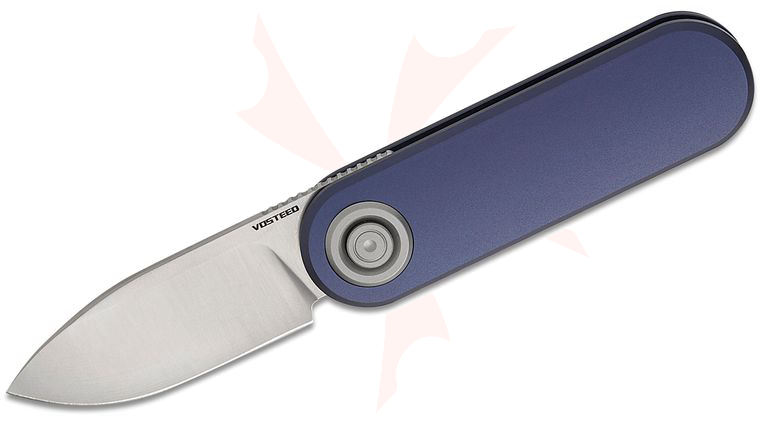 Vosteed Knives Corgi V Vanchor Lock Front Flipper Knife 2.36 inch 14C28N Satin Drop Point Blade, Dark Slate Blue Aluminum Handles