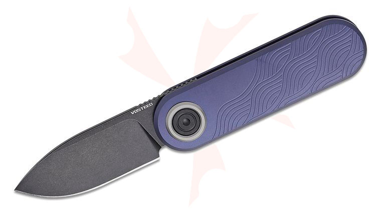 Vosteed Knives Corgi V Vanchor Lock Front Flipper Knife 2.36 inch 14C28N Black Stonewashed Drop Point Blade, Slate Blue Aluminum Handles