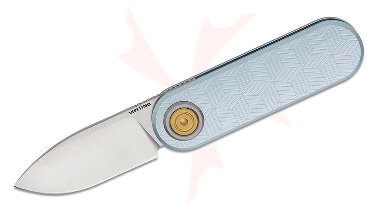 Vosteed Knives Corgi V Vanchor Lock Front Flipper Knife 2.36 inch 14C28N Satin Drop Point Blade, Macaron Blue Aluminum Handles