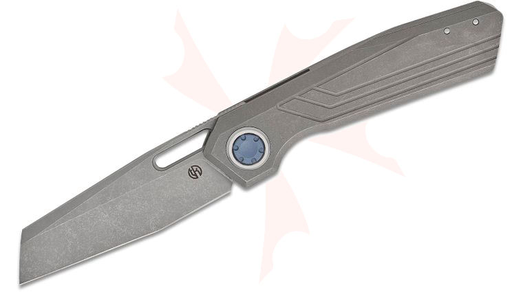 Vosteed Knives Geoff Blauvelt Xeno Vanchor Lock Folding Knife 3.23 inch Vanax Acid Stonewashed Reverse Tanto Blade, Dim Gray Titanium Handles