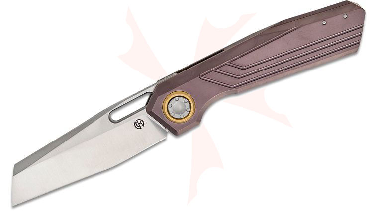 Vosteed Knives Geoff Blauvelt Xeno Vanchor Lock Folding Knife 3.23 inch Vanax Satin Reverse Tanto Blade, Dark Reddish Purple Titanium Handles