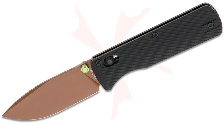 Vosteed Knives Vombat Crossbar Lock Folding Knife 2.92 inch 14C28N Copper Dune Drop Point Blade, Black G10 Handles