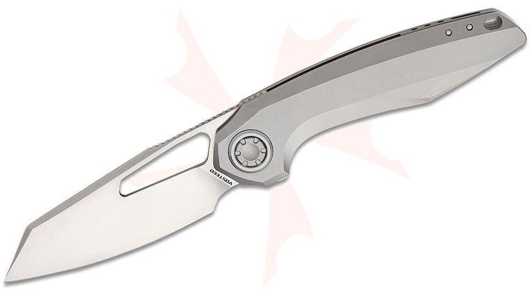 Vosteed Knives Yue Thunderbeast Vanchor Lock Flipper Knife 3.49 inch M390 Satin Reverse Tanto Blade, Gray Titanium Handles