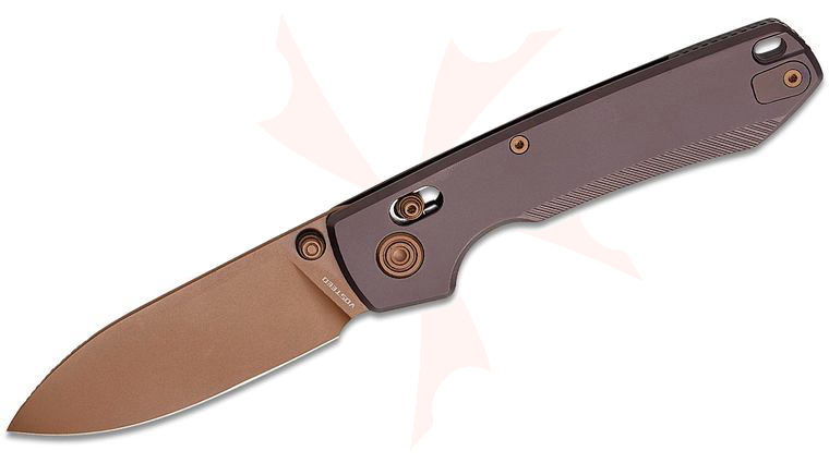 Vosteed Knives Raccoon TiSlim Crossbar Lock Folding Knife 3.18 inch 154CM Copper Dune Drop Point Blade, Milled Reddish Purple Titanium Handles
