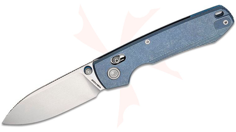 Vosteed Knives Raccoon TiSlim Crossbar Lock Folding Knife 3.18 inch 154CM Stonewashed Drop Point Blade, Milled Blue Titanium Handles